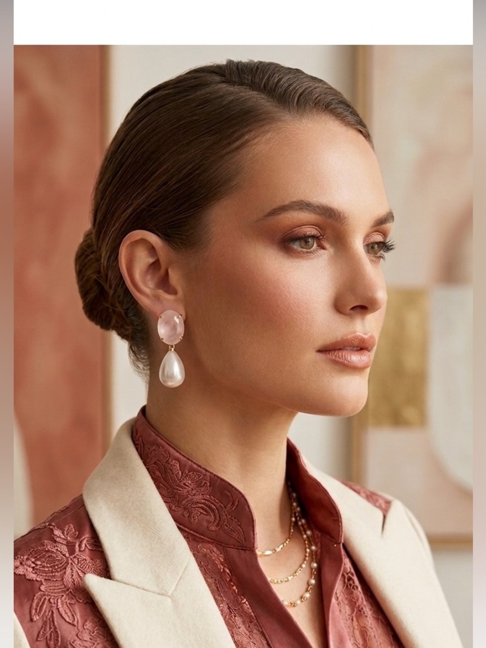 Rose Quartz & Pearls Earrings